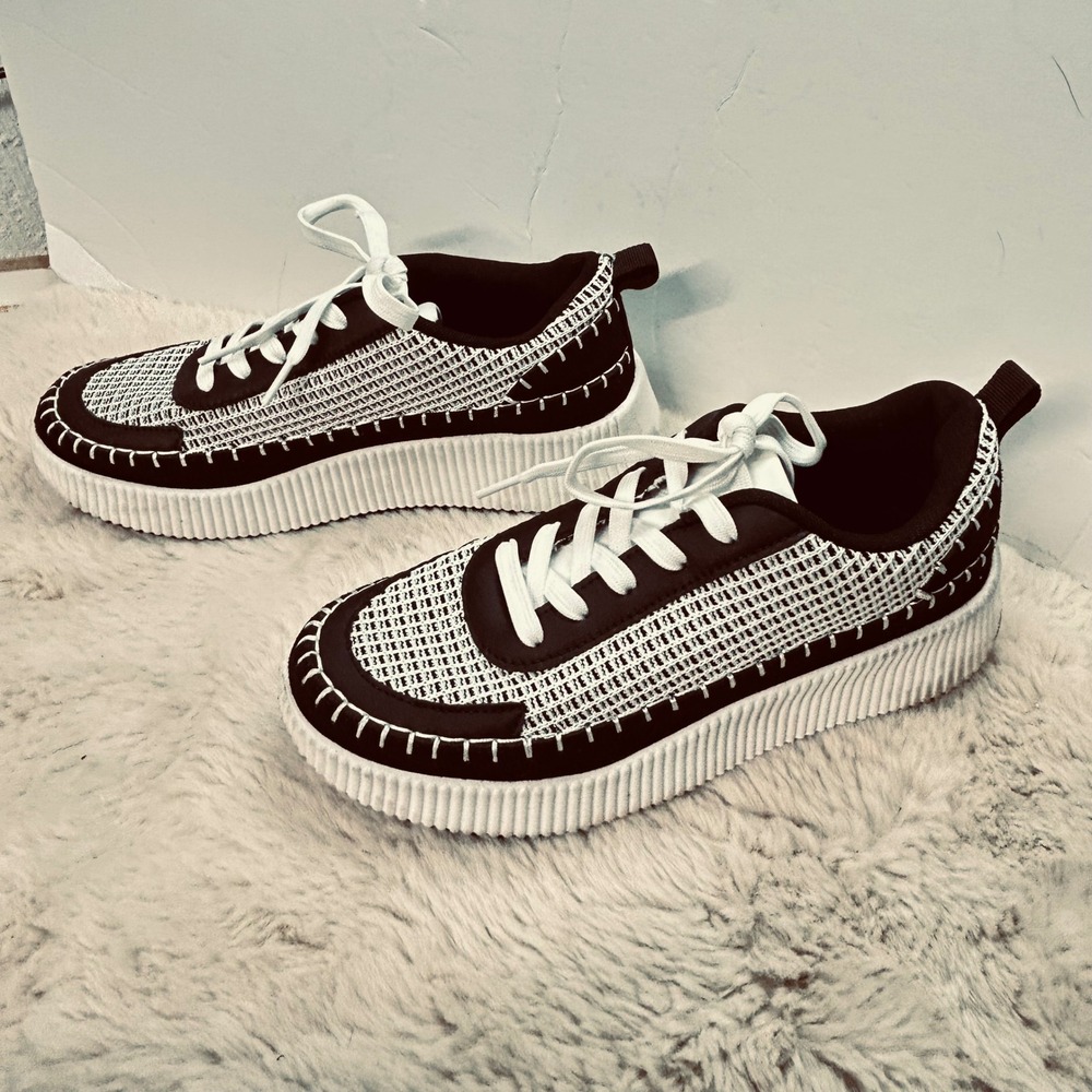 Nicole Miller Sneakers Women's Black White Lace Up Platform Casual Shoes size‎ 7 - Picture 3 of 8